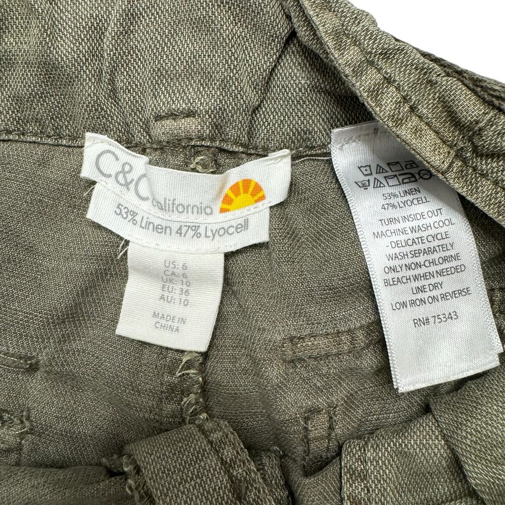 C&C CALIFORNIA Sage Green Linen Lyocell Wide Leg Crop Pants Size 6 Flap Pocket - Picture 5 of 8